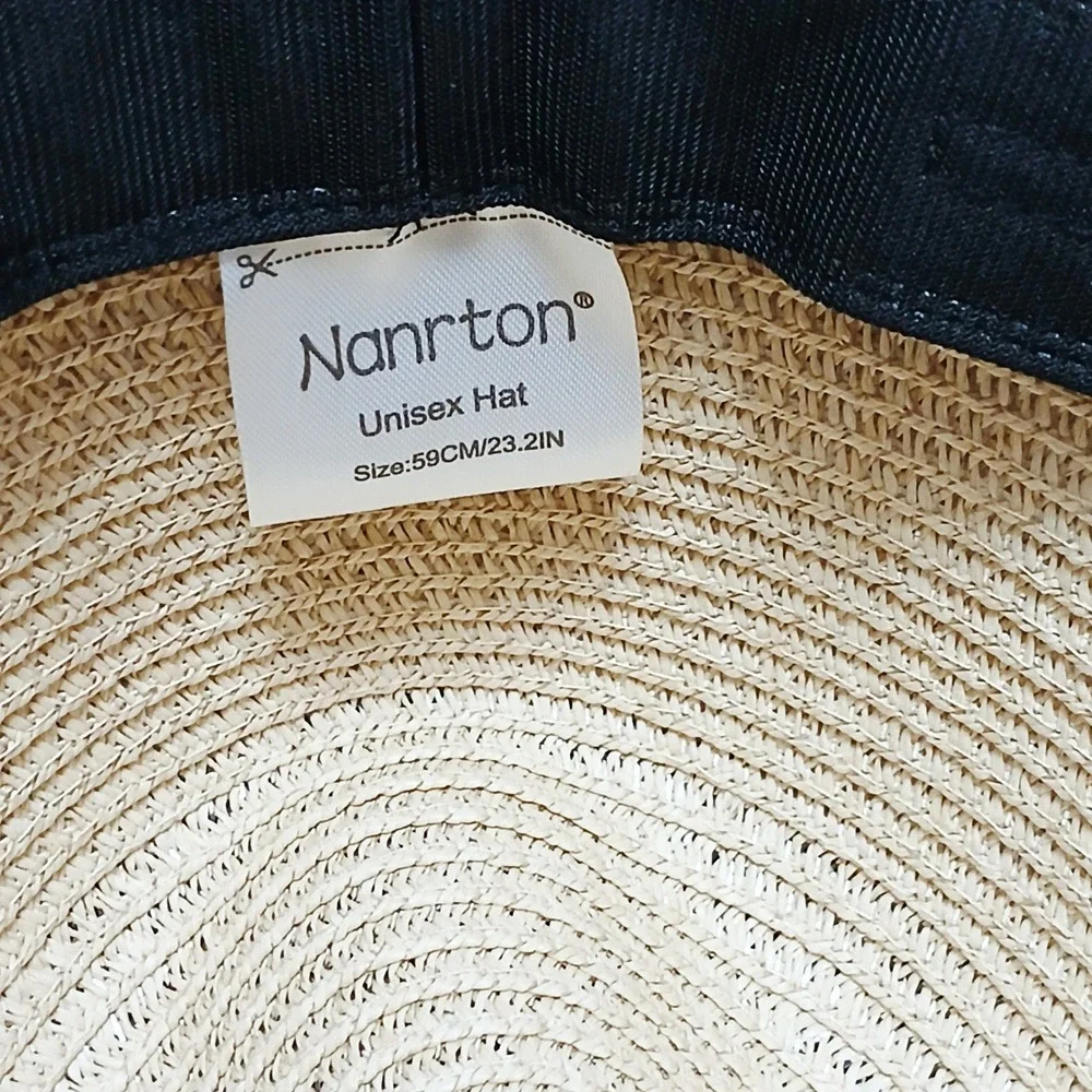 Nanrton‎ Unisex Woven Straw Sun Hat Cream Wide Brim Fedora NWOT
